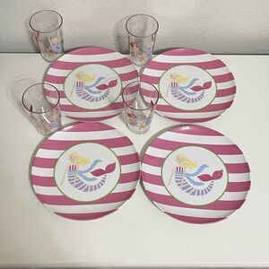 Pottery Barn Kids Mermaid Melamine Plates and Cups Lot